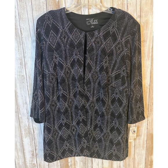 Alex Evenings Black Silver 3/4 Sleeve Sparkly Cocktail Twin Set Plus Size 2X NWT - Picture 6 of 10